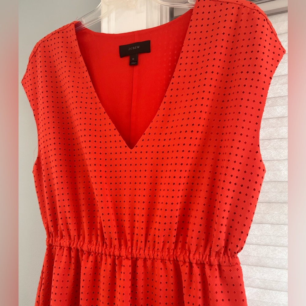 J.Crew Bright Coral Eyelet Midi Dress Sleeveless V Neck - Picture 3 of 5